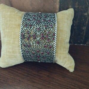 Silver Toned Garnet Cuff Bracelet